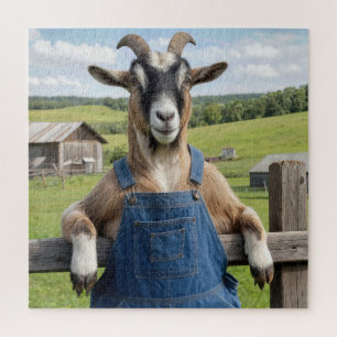 Ziege in blauer Latzhose aus Denim Puzzle