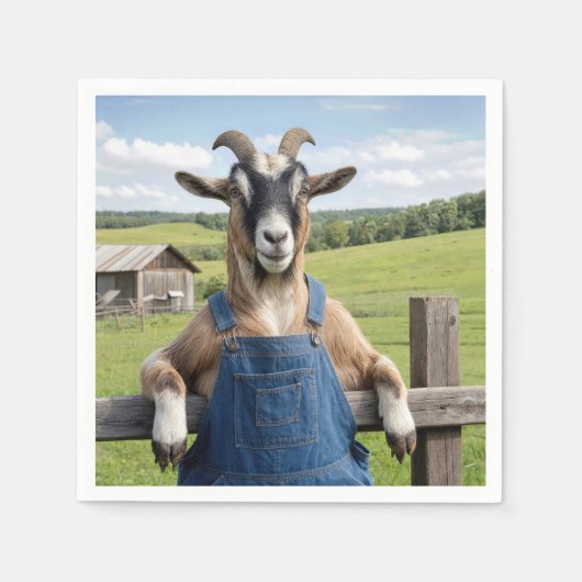 Ziege in blauer Latzhose aus Denim Serviette (Vorderseite)
