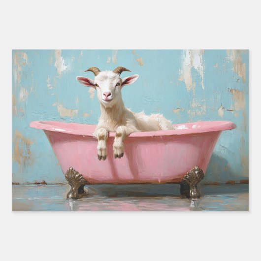 Ziege in einer rosa Badewanne Geschenkpapier Set (Vorderseite 3)