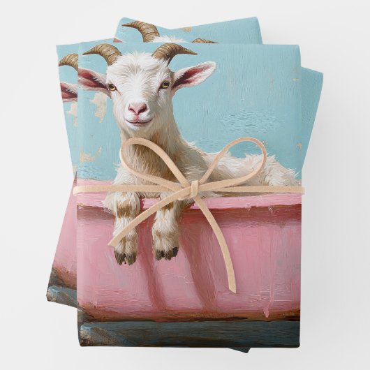 Ziege in einer rosa Badewanne Geschenkpapier Set (Beispiel)