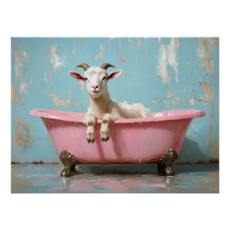 Ziege in einer rosa Badewanne Poster