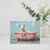 Ziege in einer rosa Badewanne Postkarte (Stehend Vorderseite)