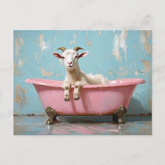 Ziege in einer rosa Badewanne Postkarte (Vorderseite)