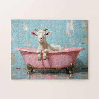 Ziege in einer rosa Badewanne Puzzle