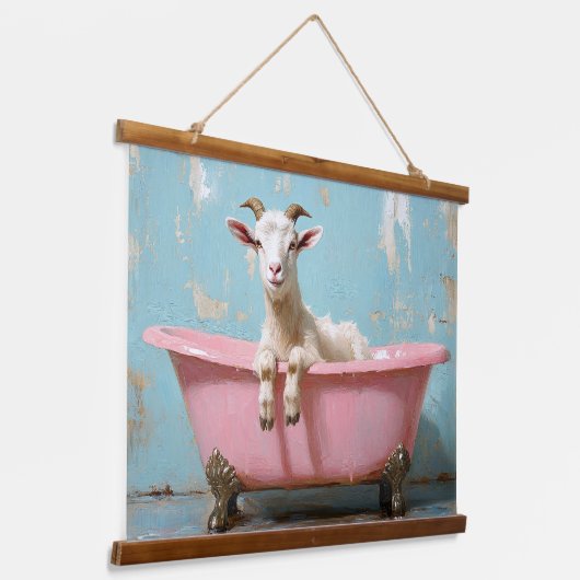 Ziege in einer rosa Badewanne Wandteppich Mit Holzrahmen (Gewinkelt)