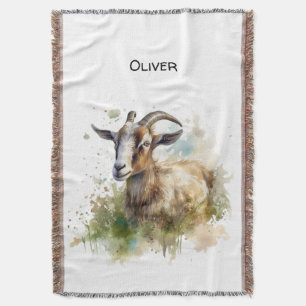 Ziege in grüner Weide, Aquarell individuell anpass Decke