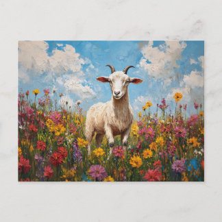 Ziege in Wildblume Feldmalerei Postkarte