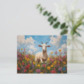 Ziege in Wildblume Feldmalerei Postkarte (Stehend Vorderseite)