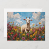 Ziege in Wildblume Feldmalerei Postkarte (Vorne/Hinten)