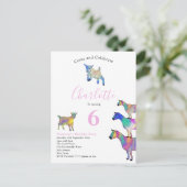 Ziege Kindergeburtstag Party Rosa Einladungspostkarte (Stehend Vorderseite)