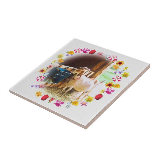 Ziege mit Blume Fliese (Seite)