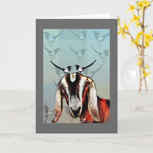 Ziege mit Elstern: Freundschaft, schöne Kunst Karte (Gelbe Blume)