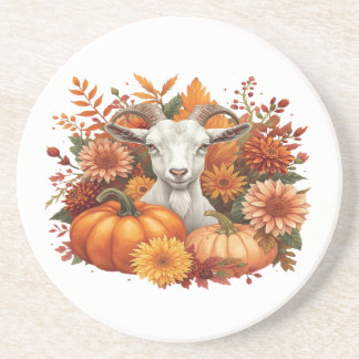 Ziege mit Herbstblüten & Pumpkins Getränkeuntersetzer