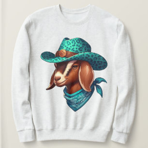 Ziege mit stilvoller Cowboyhut und Bandana Sweatshirt