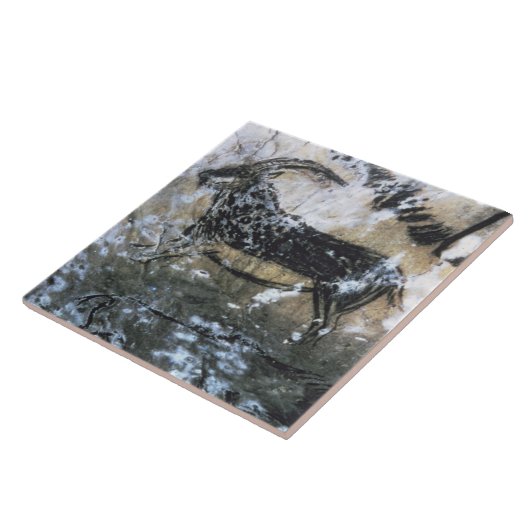 Ziege oder Gämse, Felsenmalerei im schwarzen Raum, Fliese (Seite)