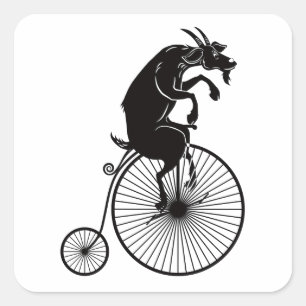 Ziege reitet ein Vintage-Penny-Farthing-Fahrrad Quadratischer Aufkleber