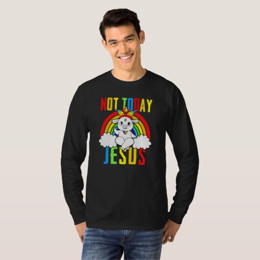 Ziege Satanic heute nicht Jesus Rainbow Satanismus T-Shirt (Vorne ganz)