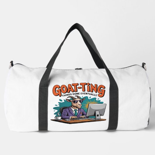 Ziege schafft es Dinge irgendwann Duffle Bag (Vorderseite)