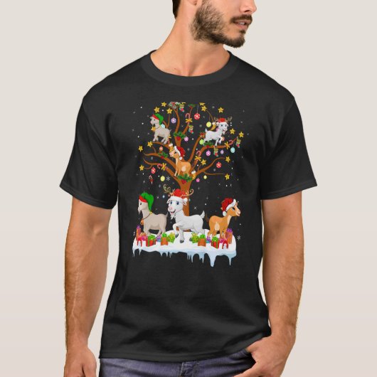 Ziege Tier Weihnachtsleuchten Baum Santa Goat Chri T-Shirt (Vorderseite)