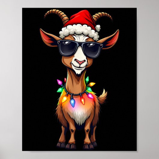 Ziege Weihnachtsmannmütze Lichter Weihnachten Nied Poster (Vorne)