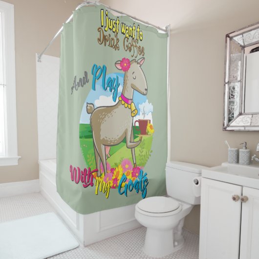 ZIEGE | Woll einfach Kaffee mit Ziegen zu trinken Duschvorhang (Beispiel)