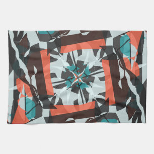 Ziegel-Design in Orange, Schwarz und Aqua Geschirrtuch