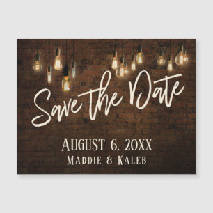 Ziegel Edison-Lichter Save-the-Date Magnetkarte