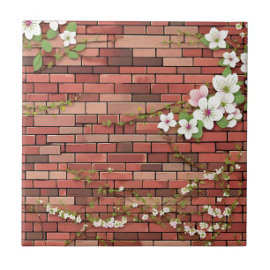 Ziegel mit zarten Frühlingsblumen Fliese