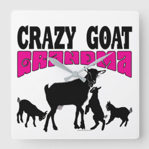 ZIEGELFAMILIE   Funny Crazy Goat Oma Quadratische Wanduhr