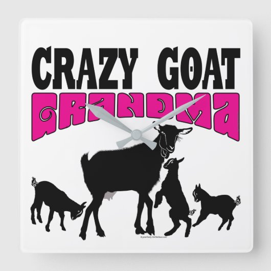 ZIEGELFAMILIE | Funny Crazy Goat Oma Quadratische Wanduhr (Vorderseite)
