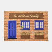 Ziegelhaus mit benutzerdefiniertem, blauen Türen Fußmatte (Vorderseite)