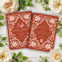 Ziegelrote Shabby-Chic-QR-Jubiläums-Einladung