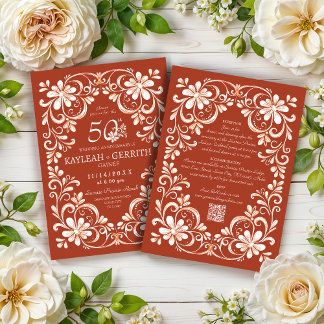 Ziegelrote Shabby-Chic-QR-Jubiläums-Einladung Einladung