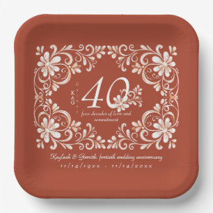 Ziegelroter Shabby-Chic-Teller zum 40. Jubiläum Pappteller