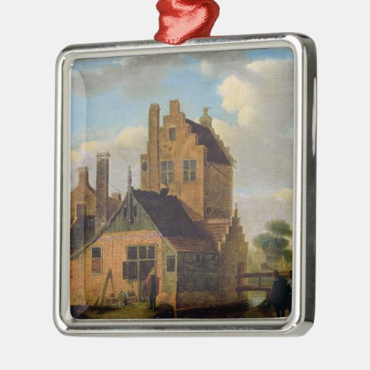 Ziegelstein-Häuser Silbernes Ornament (Links)