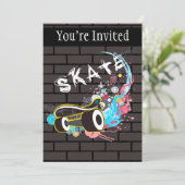 Ziegelstein-Wand-Skategraffiti-Logo mit Brett Einladung (Stehend Vorderseite)