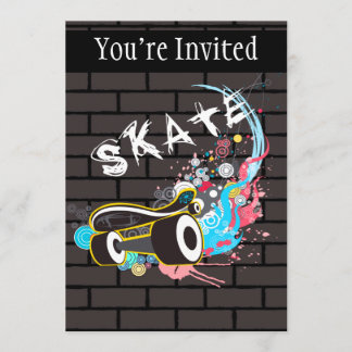 Ziegelstein-Wand-Skategraffiti-Logo mit Brett Einladung