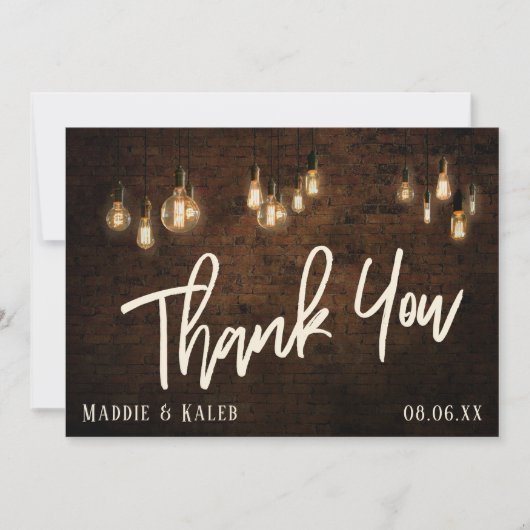 Ziegelsteine mit Vintagen Edison-Leuchten, Industr Dankeskarte (Vorderseite)