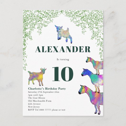 Ziegen als Geburtstagsparty Einladungspostkarte (Vorderseite)