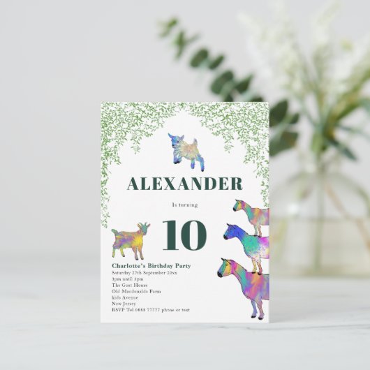 Ziegen als Geburtstagsparty Einladungspostkarte (Stehend Vorderseite)