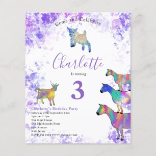 Ziegen Aquarell Geburtstagsfeier Lila Budget Flyer