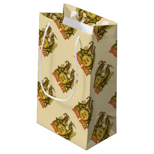 Ziegen Bock-Bierwerbung Kleine Geschenktüte (Rückseite Schrägansicht)