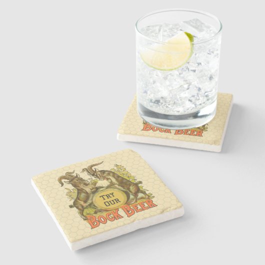 Ziegen Bock-Bierwerbung Steinuntersetzer (Seitenansicht)