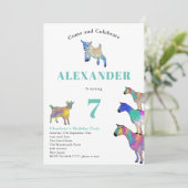 Ziegen Farbige Farm Tier Art 7th Birthday Party Einladung (Stehend Vorderseite)