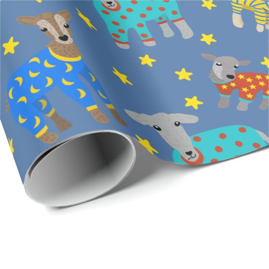 Ziegen in Pajamas mit Stars Blue Gemustert Geschenkpapier (Rolleneckpunkt)