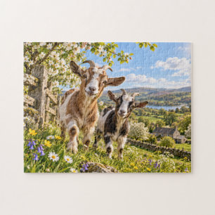 Ziegen Landwiese Blumenlandschaft Idyllische Lands Puzzle