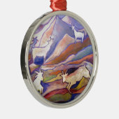 Ziegen und Berge Silbernes Ornament (Rechts)