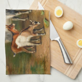 Ziegen und Hühner im Betrieb Geschirrtuch (Viertel Falte)