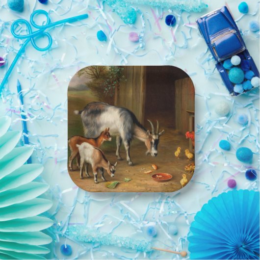 Ziegen und Hühner im Betrieb Pappteller (Party)