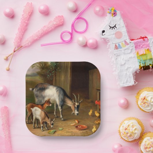 Ziegen und Hühner im Betrieb Pappteller (Party)